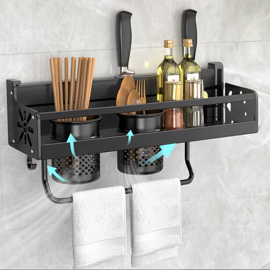 Wall-Mounted Cutlery & Spice Rack – Heavy-Duty Stainless Steel Kitchen Organizer (Black)