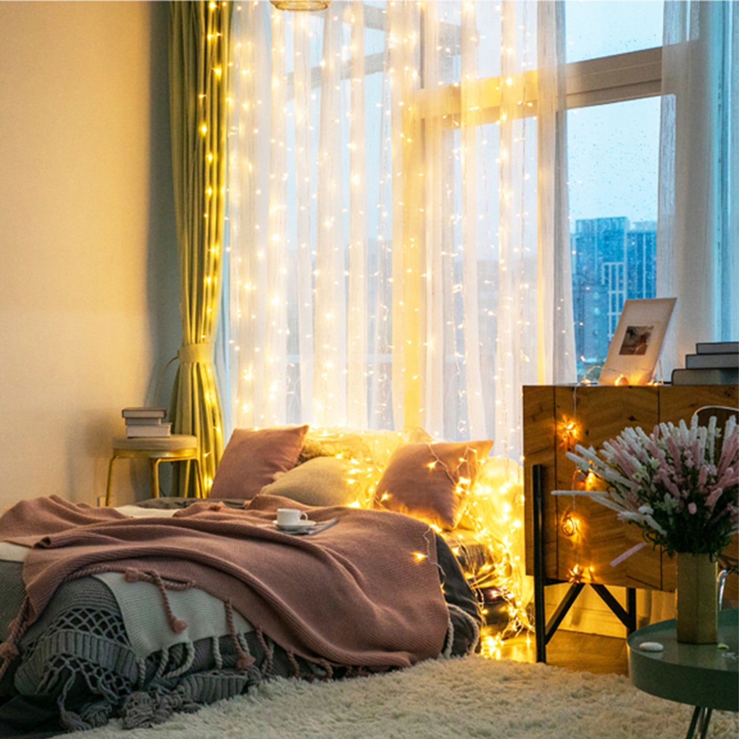 300 LED curtain lights for bedroom window decoration