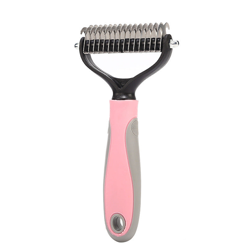 Double-Sided Stainless Steel Pet Grooming Brush – Dematting, Deshedding & Hair Removal Tool (Pink / Blue)