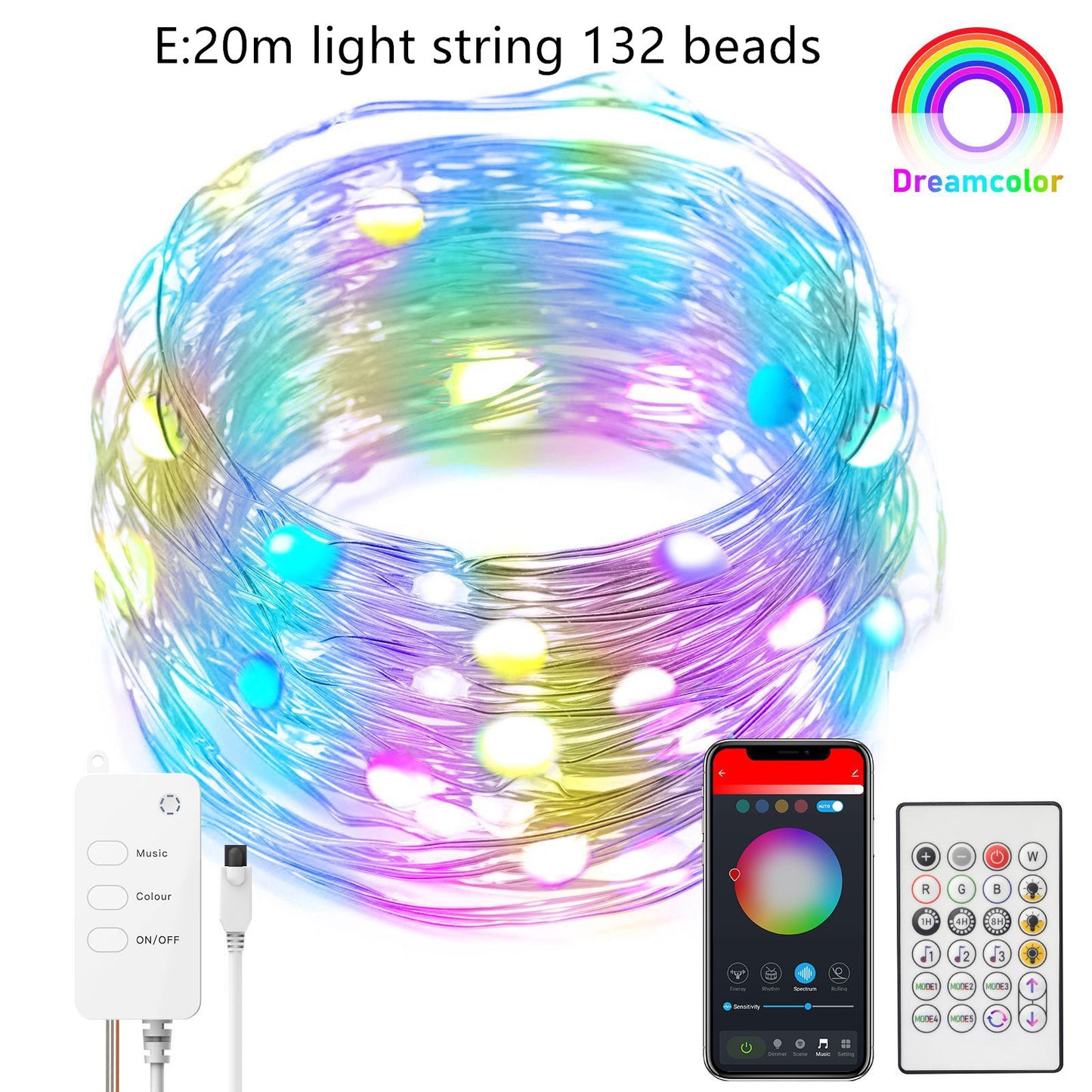 Smart RGB Fairy String Lights – Music Sync Dreamcolor, App/Remote Control