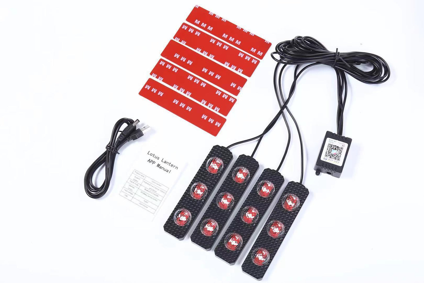 Luxury car interior with RGB ambient star lighting under the dashboard.