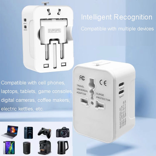 Universal Travel Adapter — Worldwide All-in-One Plug Adapter with 3 USB Ports & Type-C Fast Charging