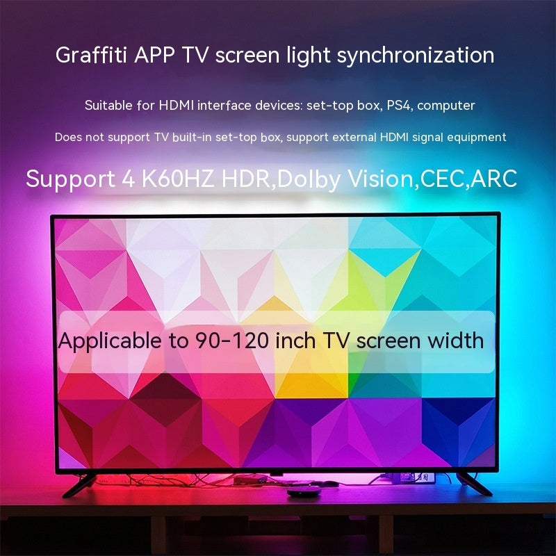 TV Ambient Backlight with Screen Color Sync — APP Control, 60-LED/m, Multi-Size (32″–150″)