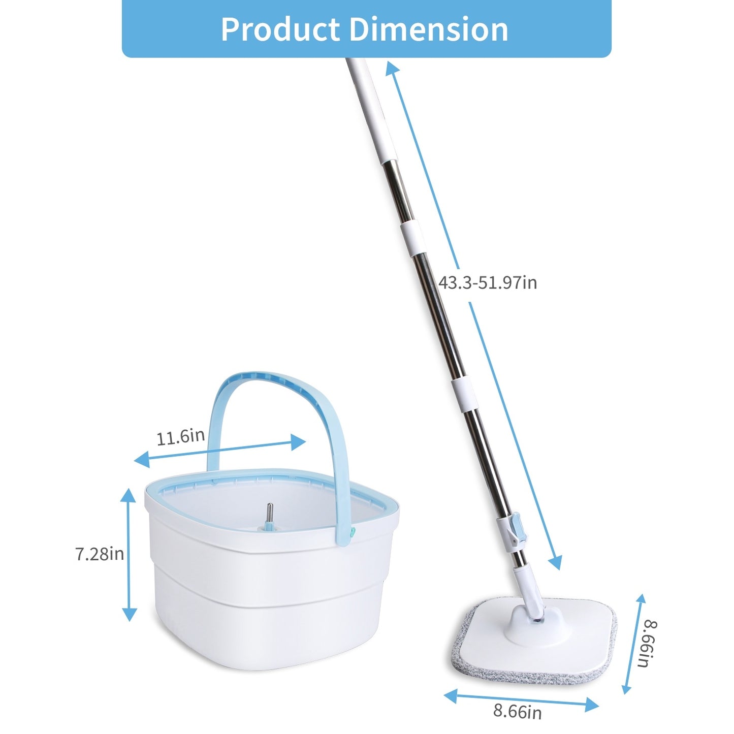 Spin Mop & Bucket With Clean & Dirty Water Separation System + 2 Reusable Microfiber Pads