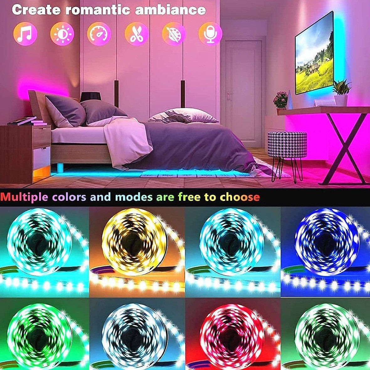 Neon LED strip used for modern accent lighting on furniture edges