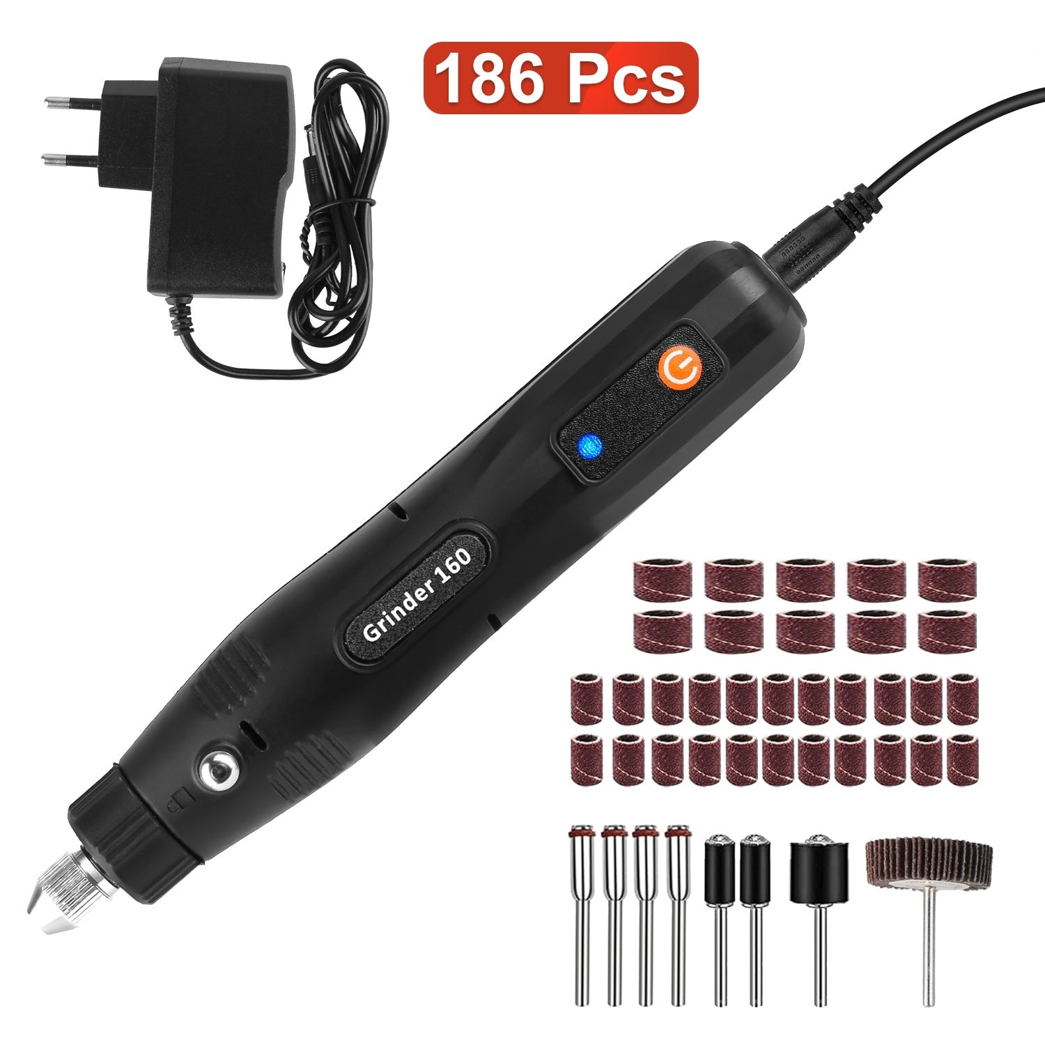 186-piece mini rotary tool kit with accessories for engraving and sanding