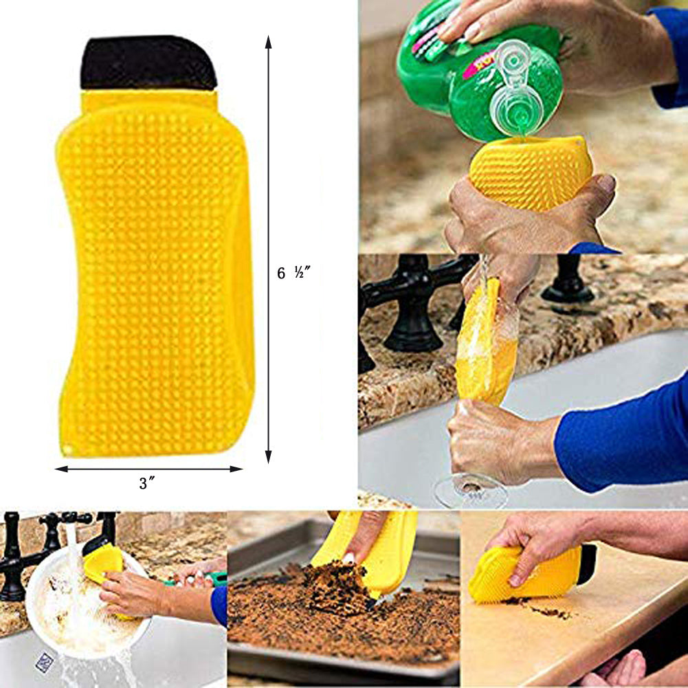 3-in-1 silicone sponge hero for dish cleaning with scraper and squeegee