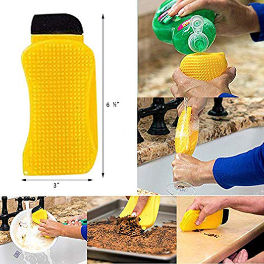 3-in-1 Silicone Sponge Hero – Scrubber, Scraper & Squeegee (Soap-Dispensing)