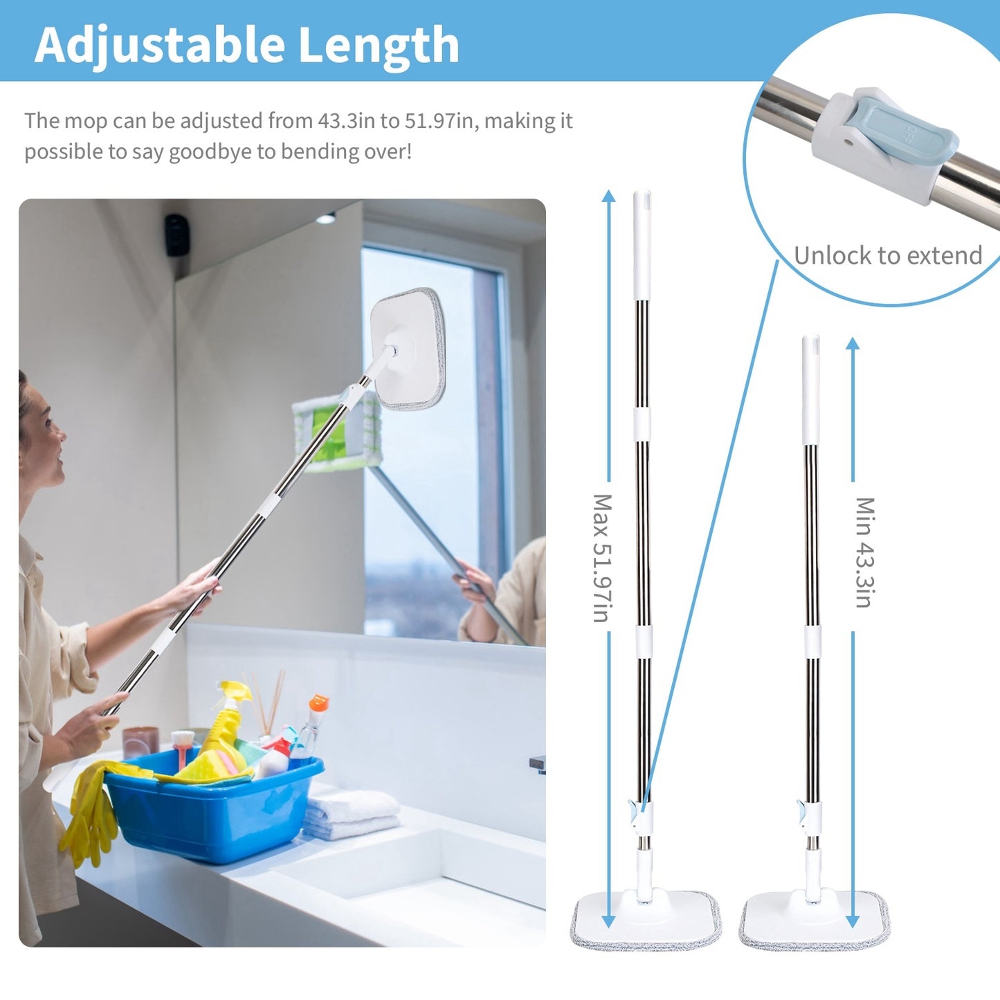 Spin Mop & Bucket With Clean & Dirty Water Separation System + 2 Reusable Microfiber Pads