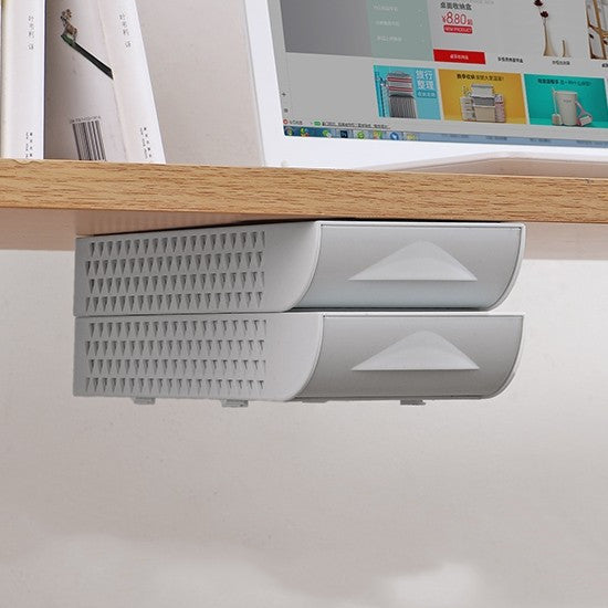 Stackable Hidden Under-Desk Drawer Organizer – Space-Saving Pen & Stationery Storage Box (Grey / White)