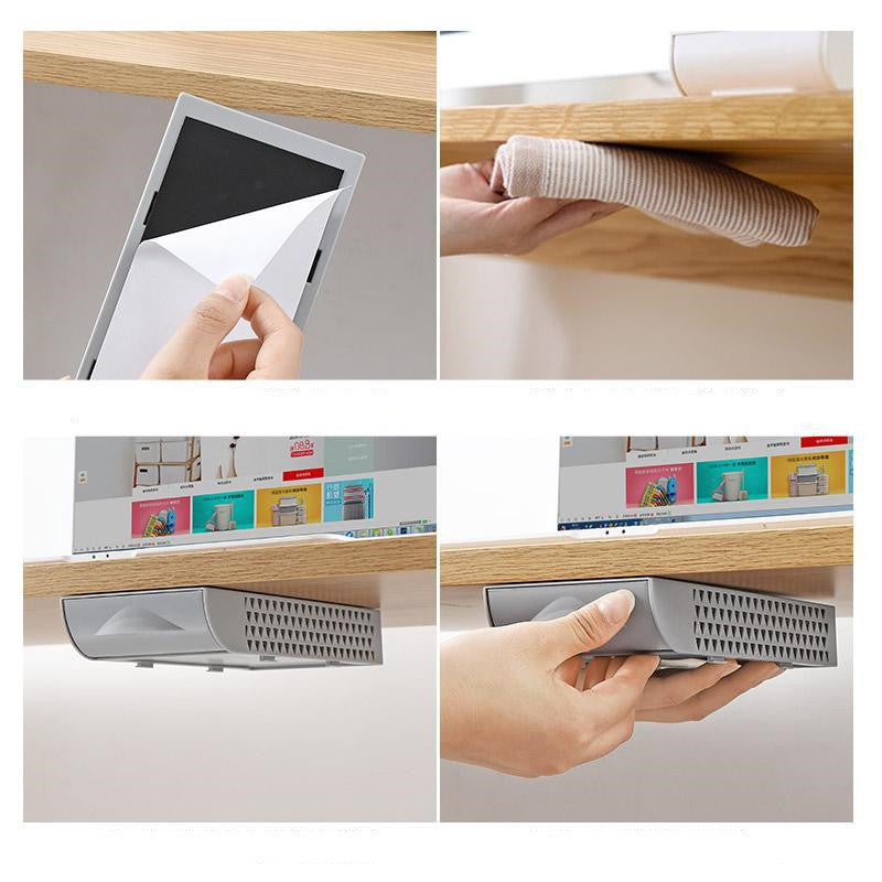 Stackable Hidden Under-Desk Drawer Organizer – Space-Saving Pen & Stationery Storage Box (Grey / White)