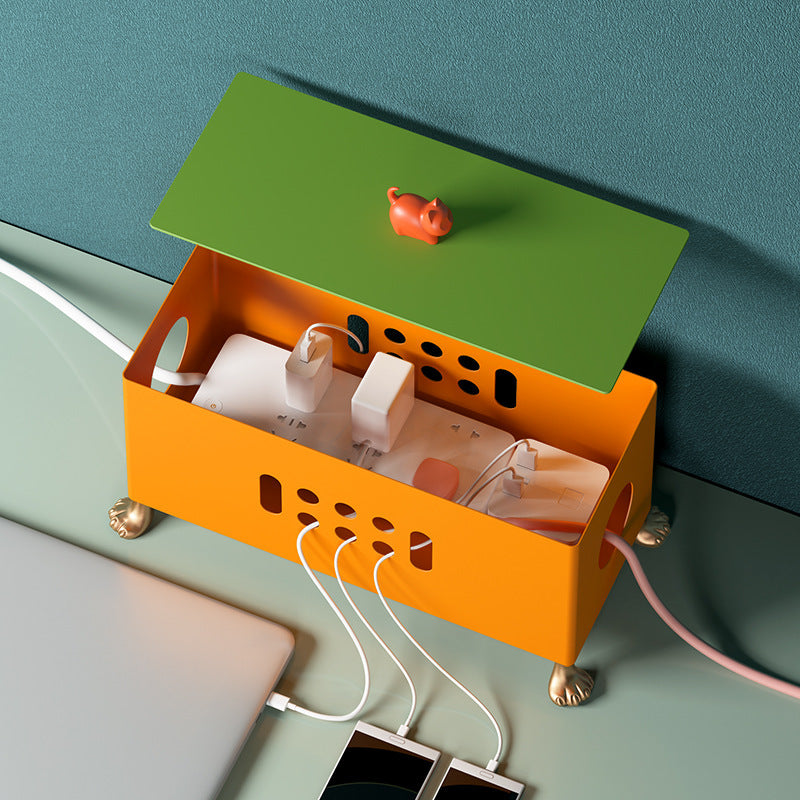 Cartoon big feet cable storage box with colorful lid for power strips and wires