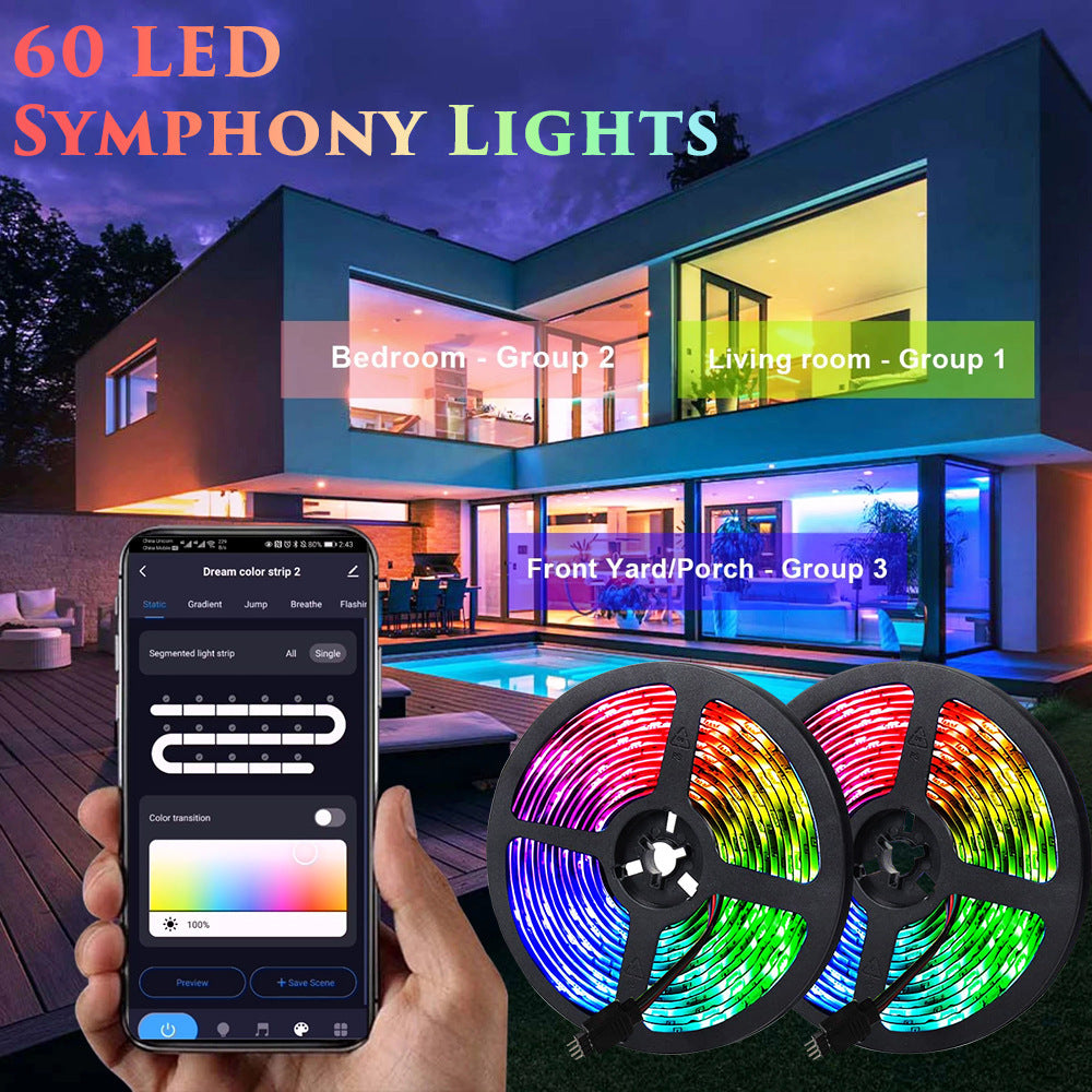 5m RGB LED strip light with 5050 LEDs, flexible dimmable strip for TV backlight and room ambience