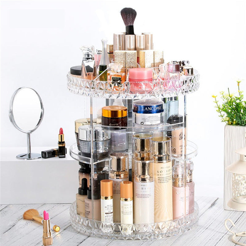 Diamond Pattern 360° Rotating Acrylic Cosmetic Organizer
