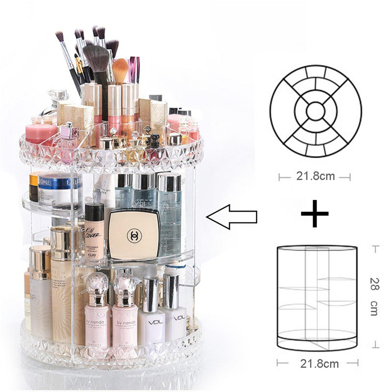 Diamond Pattern 360° Rotating Cosmetic Organizer – Acrylic Desktop Makeup & Skincare Storage Box