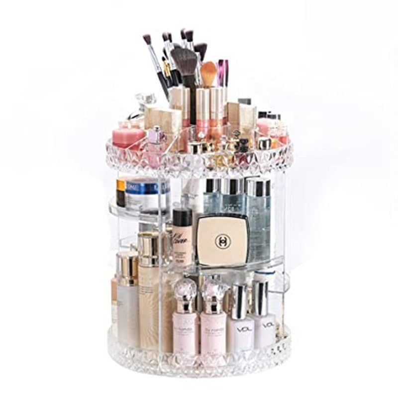 Diamond Pattern 360° Rotating Cosmetic Organizer – Acrylic Desktop Makeup & Skincare Storage Box