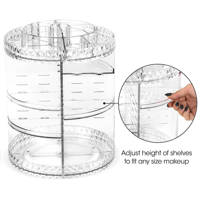 Diamond Pattern 360° Rotating Cosmetic Organizer – Acrylic Desktop Makeup & Skincare Storage Box