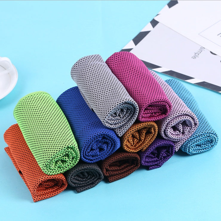 Cooling travel towel made from cold-silk quick-dry fabric in multiple color options