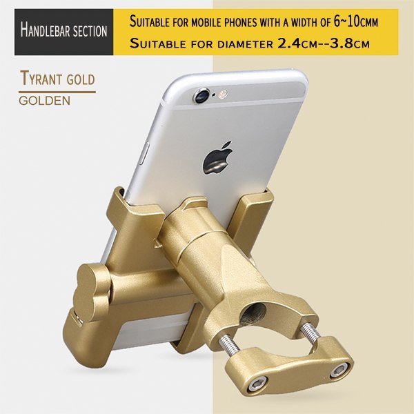 Aluminum Alloy Bicycle Phone Holder – Universal Handlebar Mount (Gold / Black)