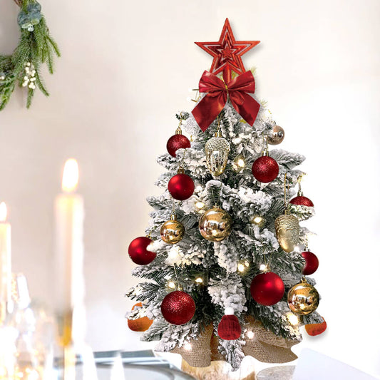 2ft Mini Flocked Christmas Tree With Lights & Ornaments – Tabletop Holiday Decor (Red Theme)