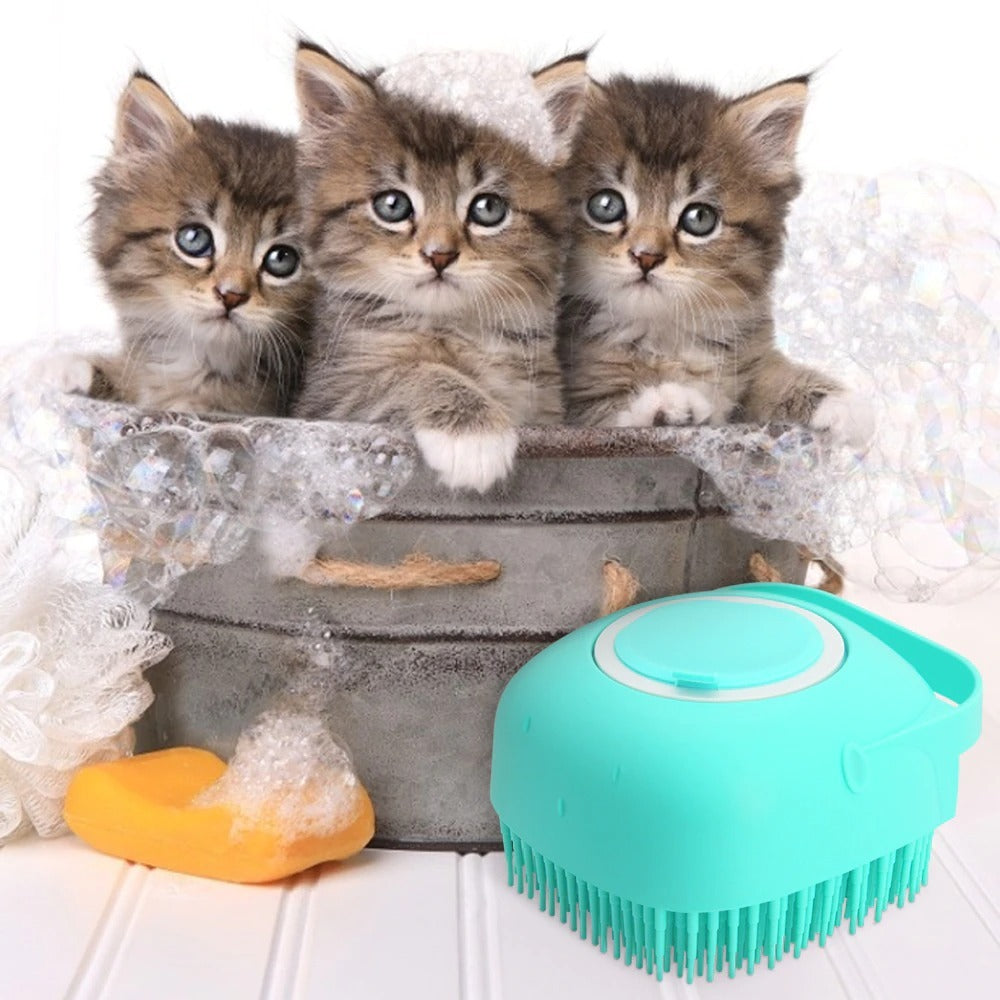 2-in-1 Pet Shampoo Massager Brush – Soft Silicone Bathing & Grooming Scrubber (Cats & Dogs)