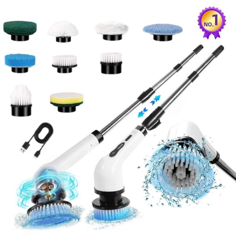 Electric Spin Scrubber – 9 Brush Heads, 3 Adjustable Sizes, 8000mAh Battery, Dual-Speed USB Handheld Cleaner