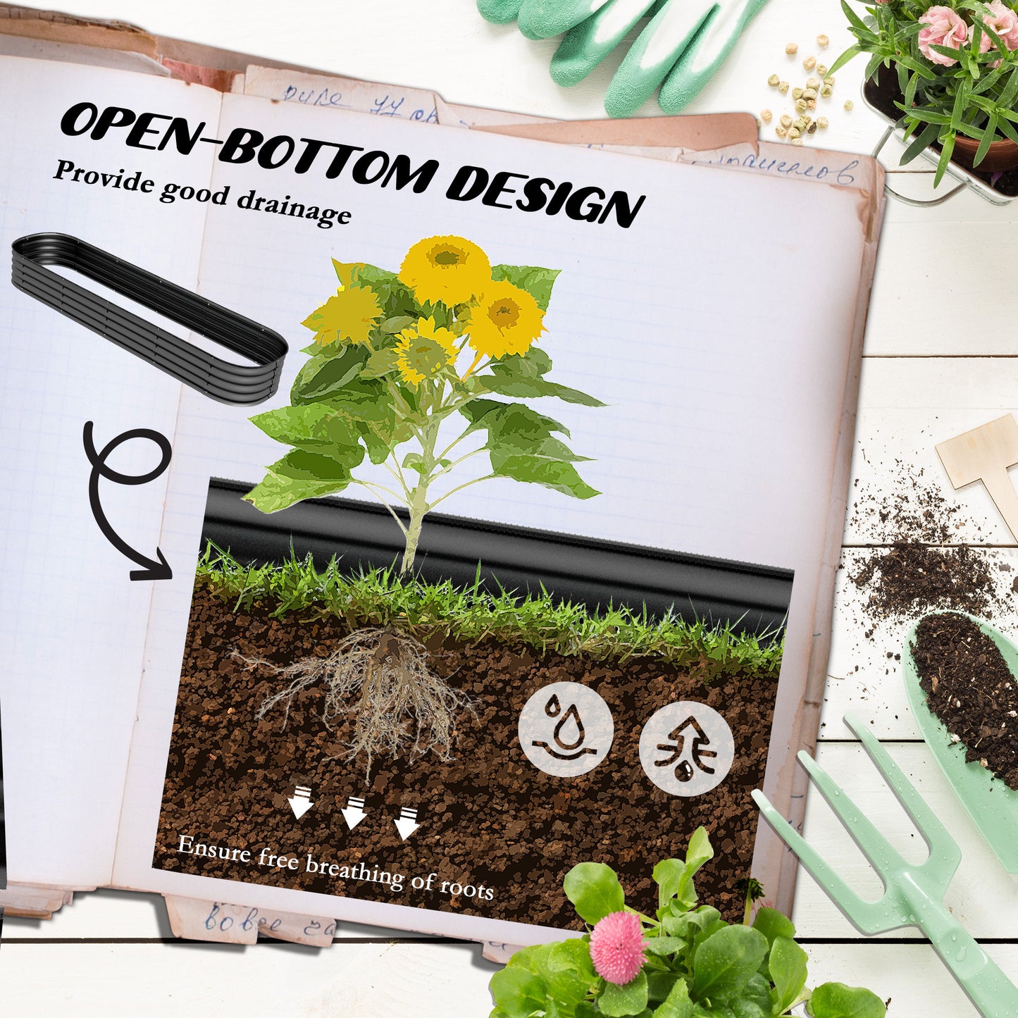 7.9 ft Galvanized Raised Garden Bed – Heavy-Duty Outdoor Planter Box (Open-Bottom Design)