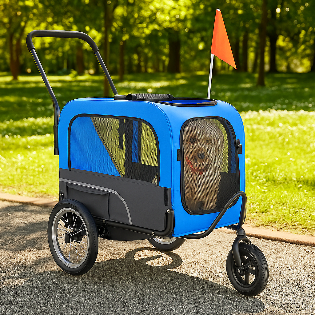Dog Bike Trailer & Stroller 2-in-1 – Compact & Comfortable | Blue |