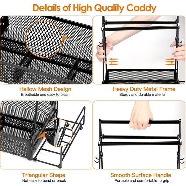 Utensil Caddy & Metal Grill Organizer with Paper Towel Holder — Heavy-Duty Iron BBQ Caddy for Outdoor Cooking & Kitchen Storage