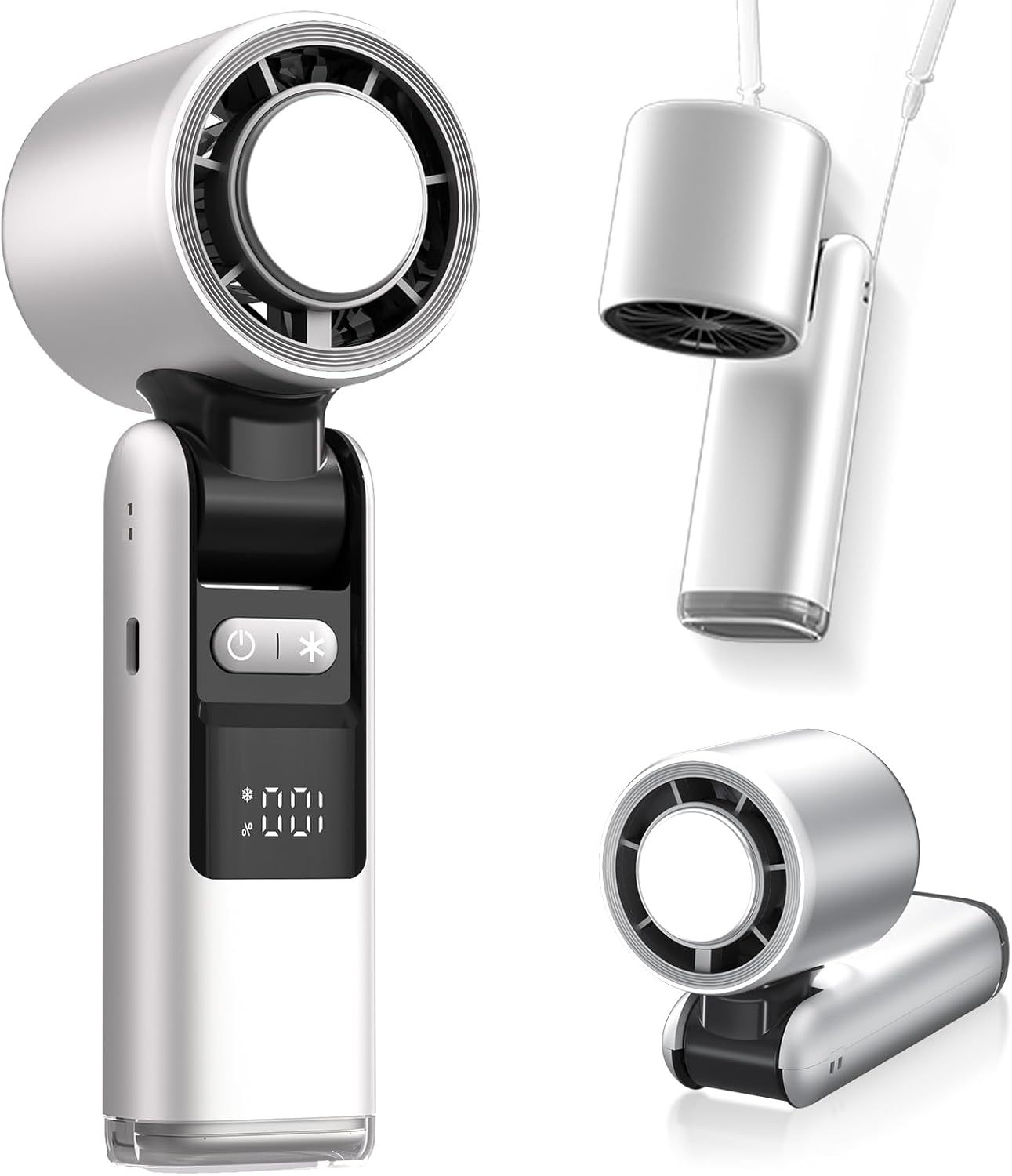 Portable Turbo Mini Fan – Foldable Cooling Fan with LED Display, Night Light & Reduced Temperature Mode (Black / White)