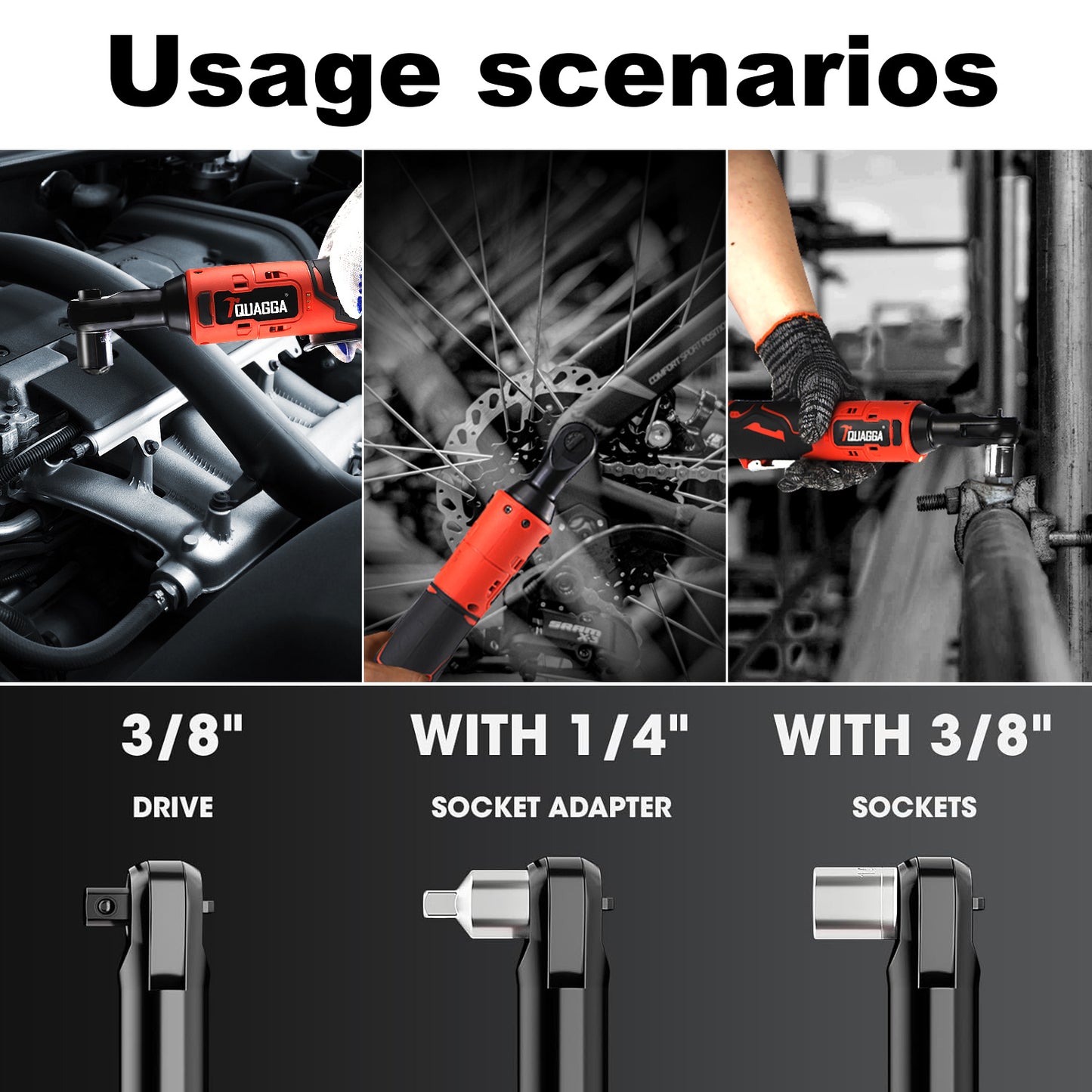 TQUAGGA 18V Cordless Electric Ratchet Wrench Set – Heavy Duty Power Ratchet with 2 Batteries