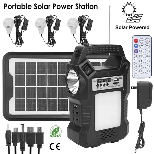 Solar Power Station Kit – Portable Rechargeable Backup with LED Bulbs, Flashlight & Solar Panel