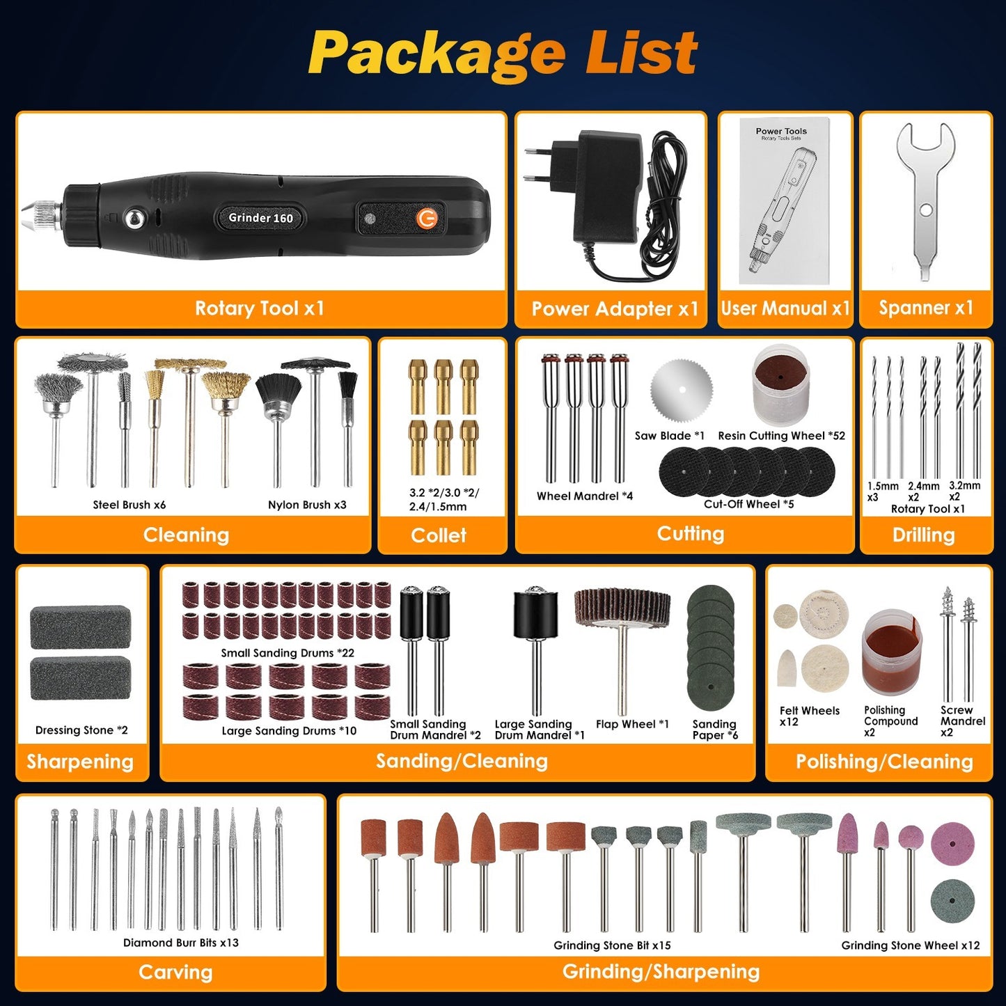 186-Piece Mini Rotary Tool Kit – 150W Electric Engraver, Sander, Grinder & Drill with 5 Speeds