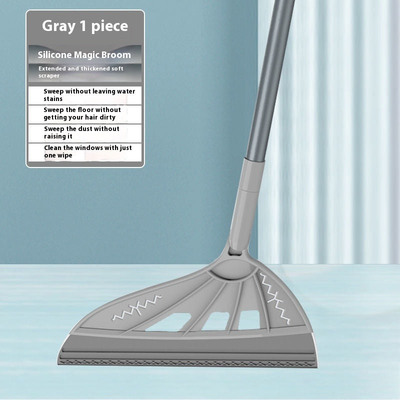 Magic Silicone Broom — Fixed or Rotating Head, Multi-Purpose Floor & Pet Hair Scraper (Blue / Gray / Green)