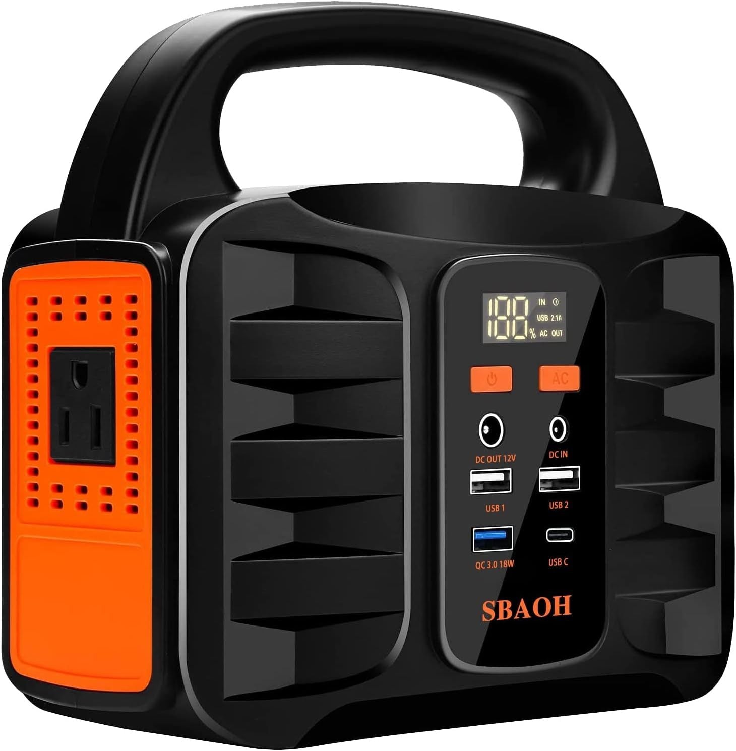 Portable 150W power station with 155Wh lithium battery, handle and multi-port outputs.