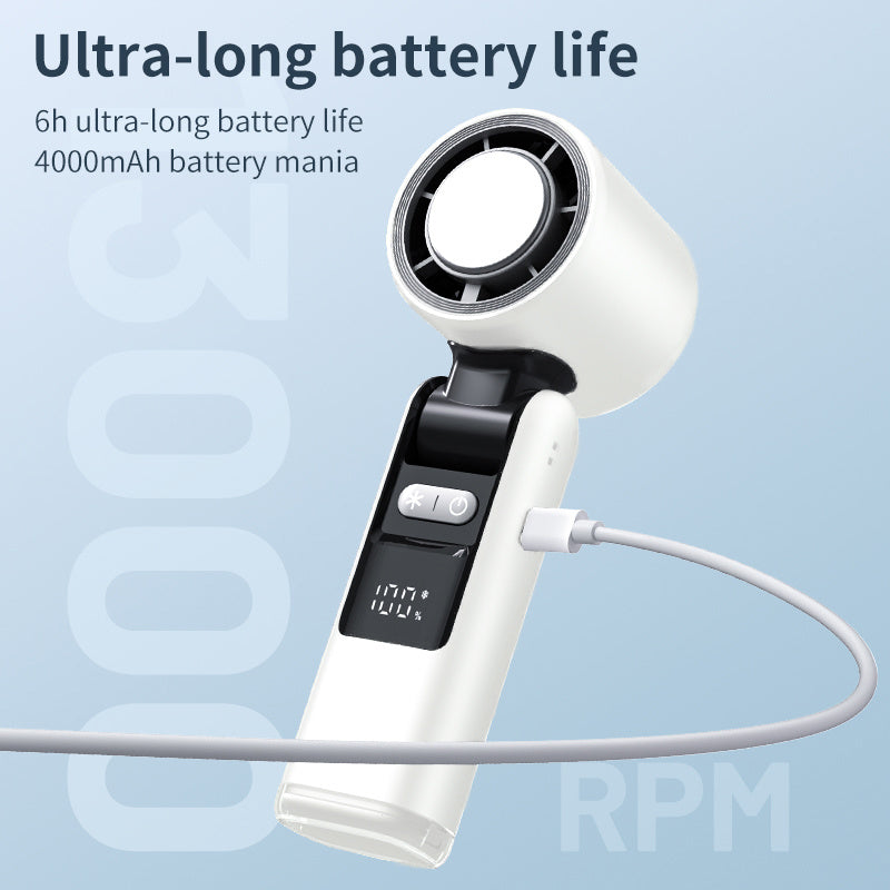 Portable Turbo Mini Fan – Foldable Cooling Fan with LED Display, Night Light & Reduced Temperature Mode (Black / White)