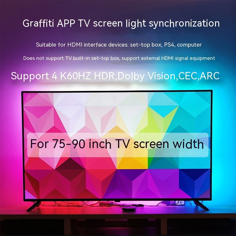TV Ambient Backlight with Screen Color Sync — APP Control, 60-LED/m, Multi-Size (32″–150″)