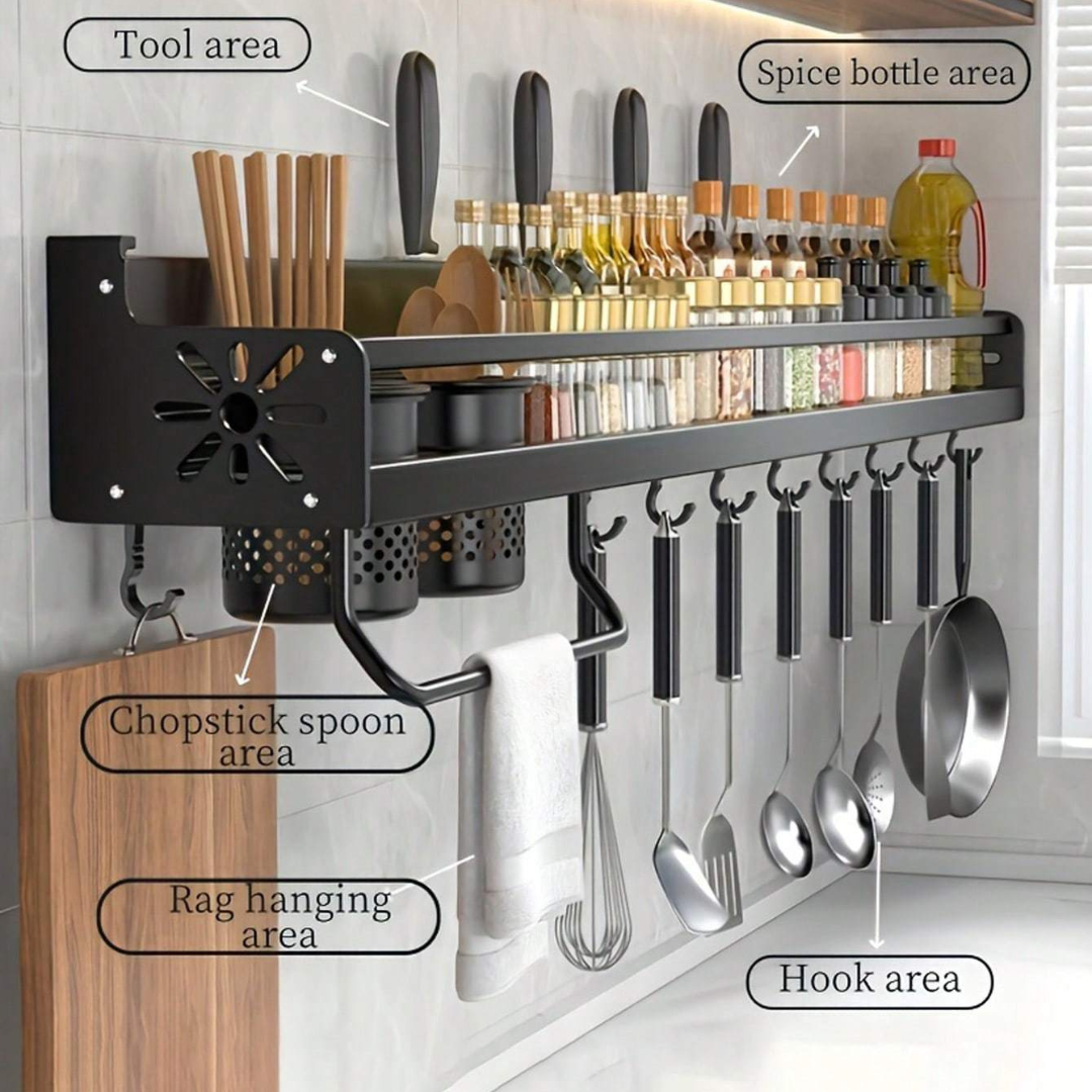 Non-drilling wall-mounted kitchen shelf for space-saving storage and organization