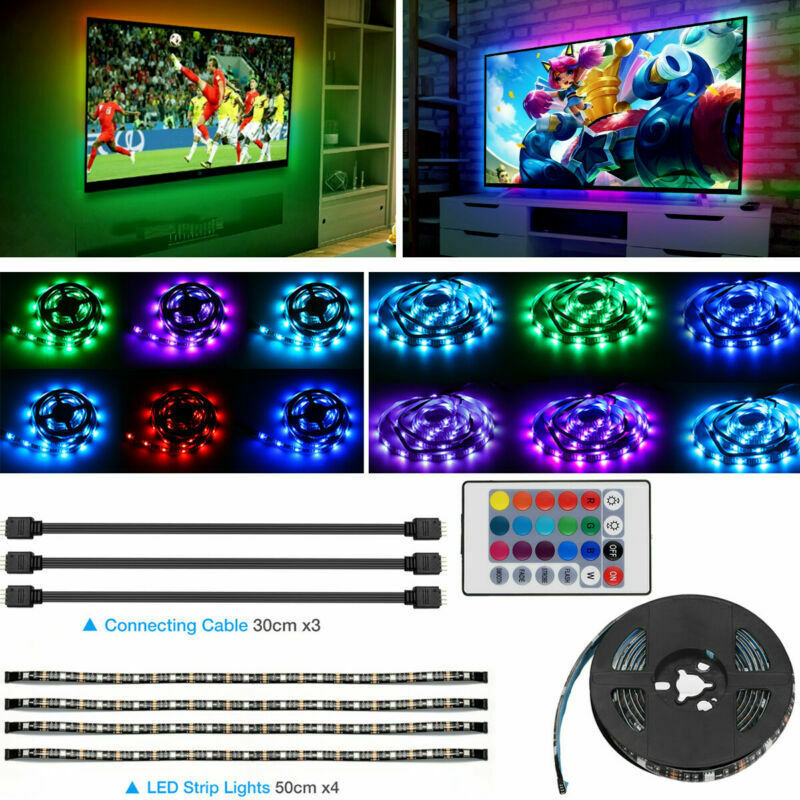 USB RGB LED TV Backlight Strip (4×50cm) — Remote Control — Eye Comfort Bias Lighting — Fits 40''–60'' TVs