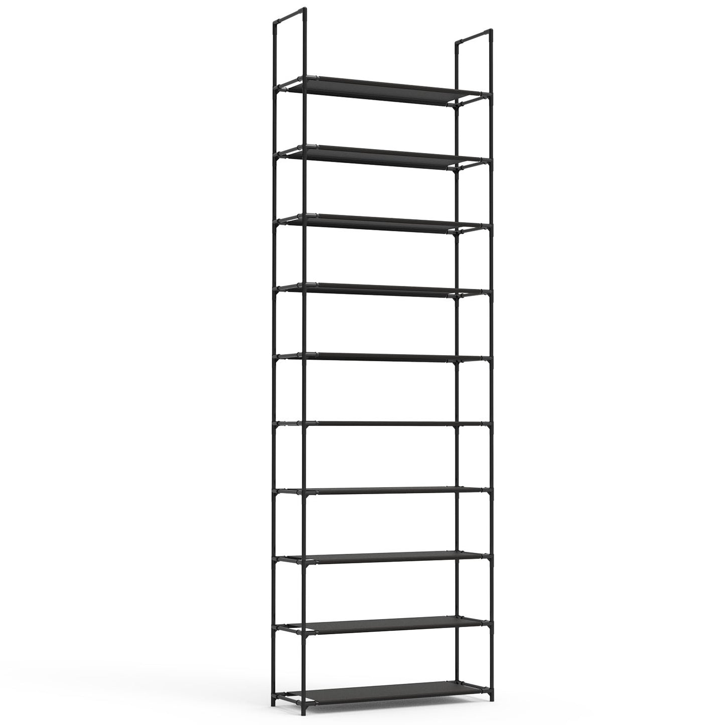 10-Tier Space-Saving Shoe Rack – Tall Vertical Organizer for 25–30 Pairs (Black)