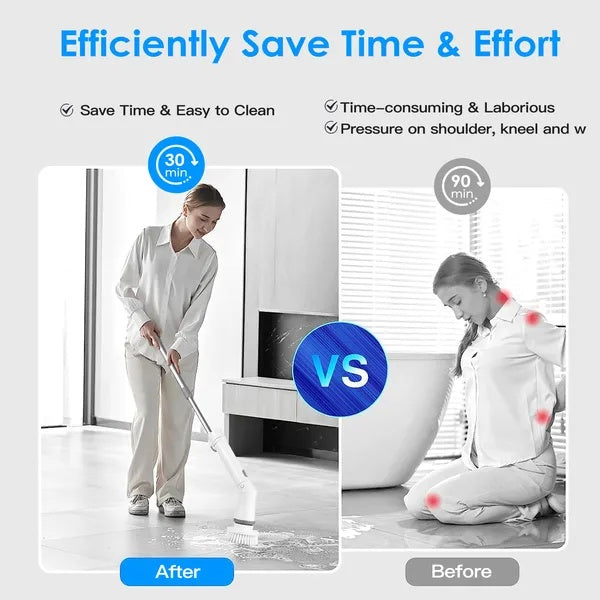 Electric Spin Scrubber – Cordless Telescopic Cleaning Brush (6 Replaceable Heads, Dual-Speed, IPX6)