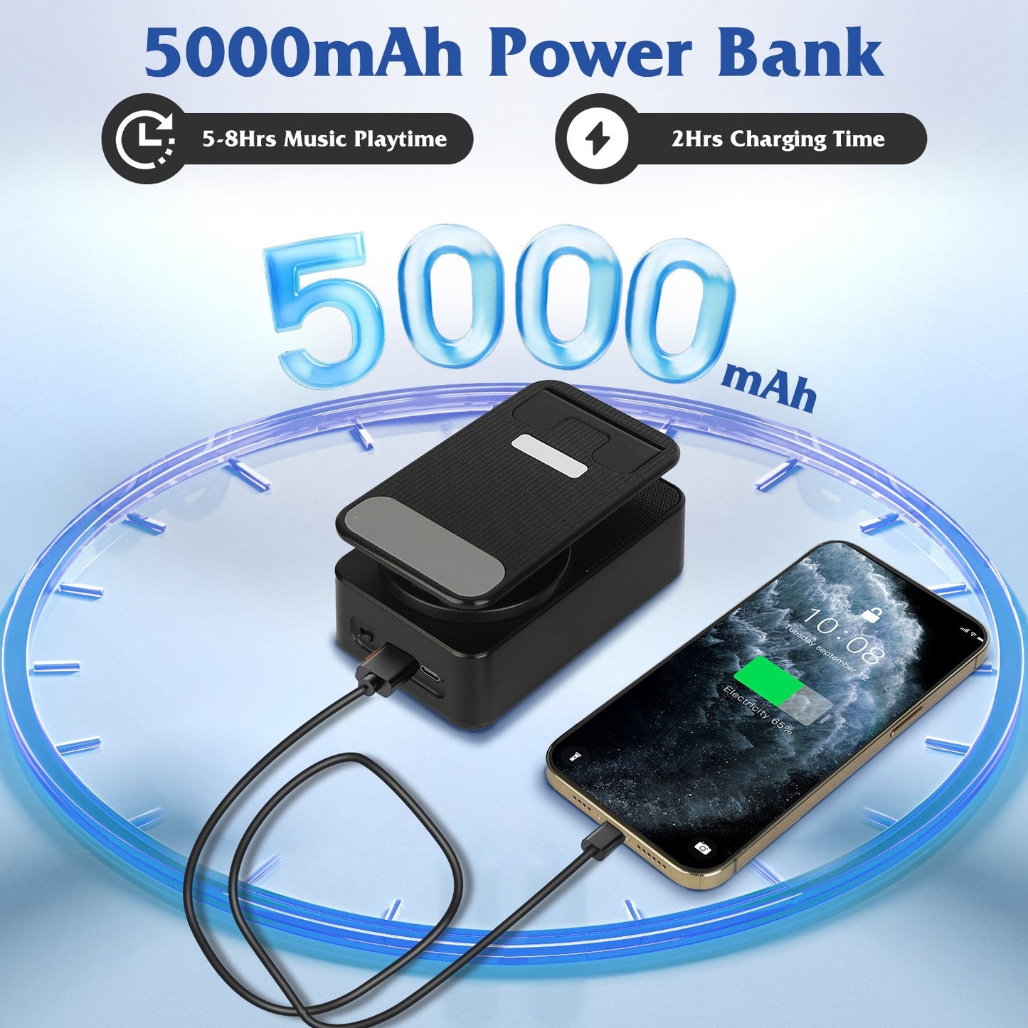 4-in-1 Foldable Wireless Speaker Phone Stand with Power Bank & RGB Light (Black)