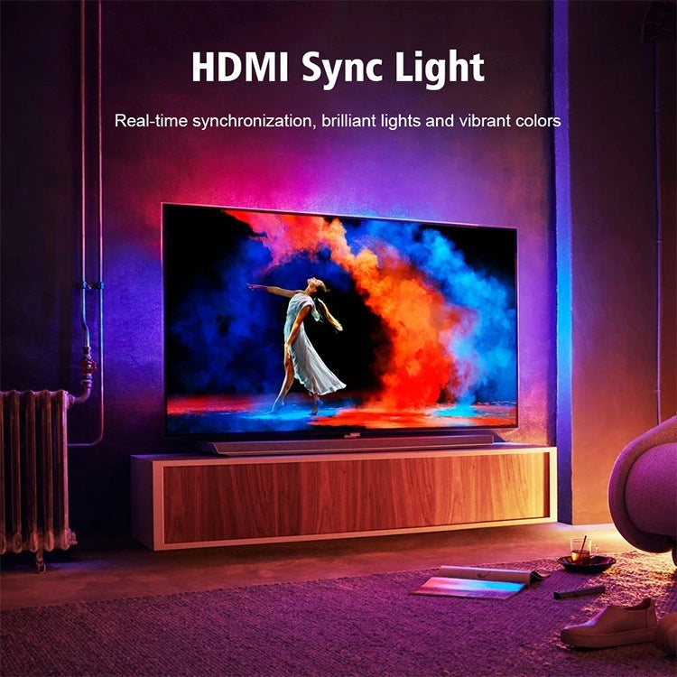TV Ambient Backlight with Screen Color Sync — APP Control, 60-LED/m, Multi-Size (32″–150″)