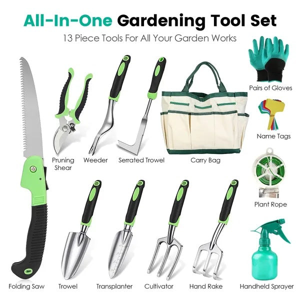 13Pcs Garden Tool Set – Aluminum Alloy Gardening Hand Tools Kit