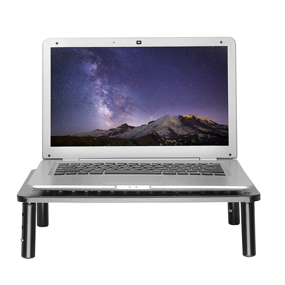 Height Adjustable Desk Monitor & Laptop Stand – Mesh Cooling Rack (Black, Adjustable Levels)