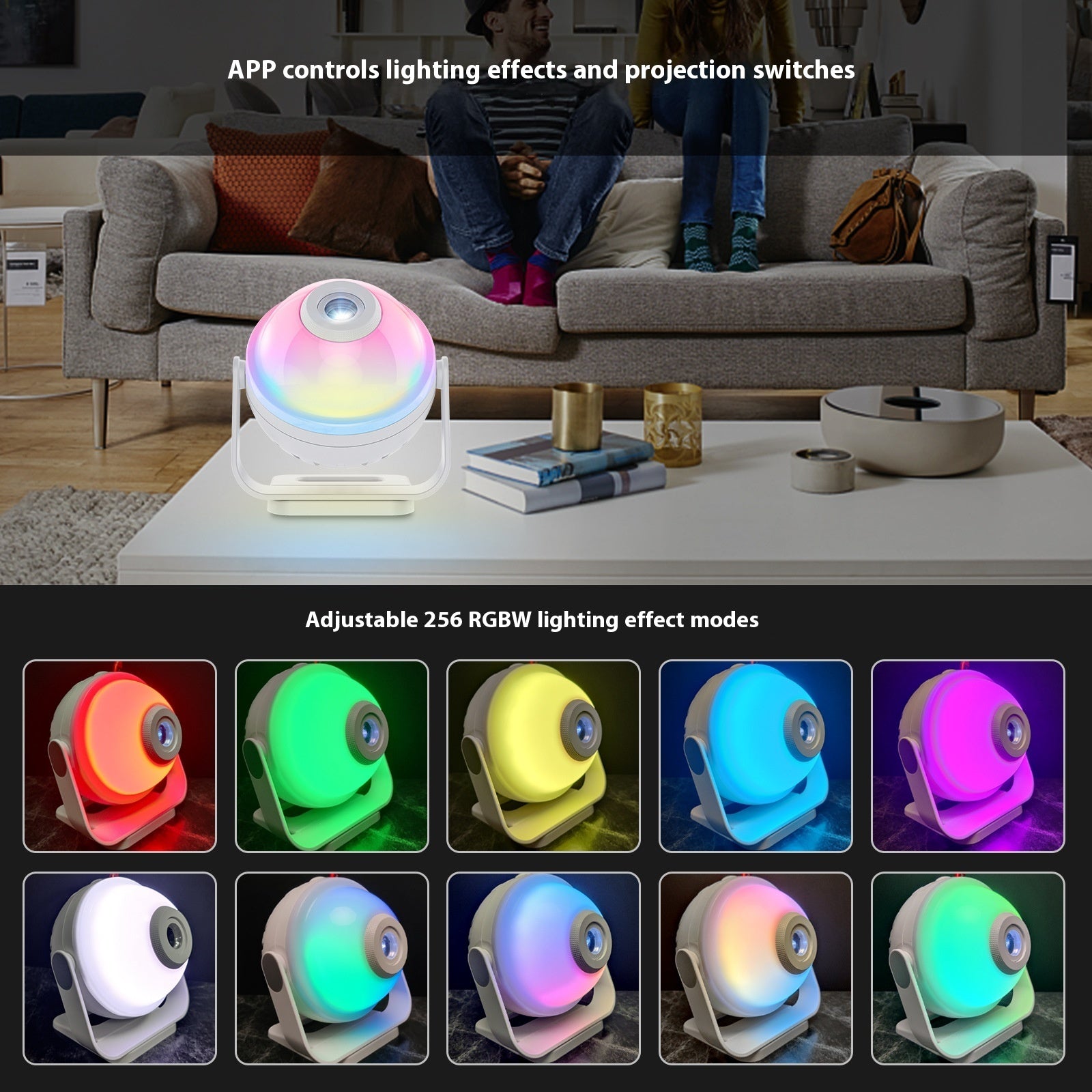 Planet-style RGB projector lamp with app control