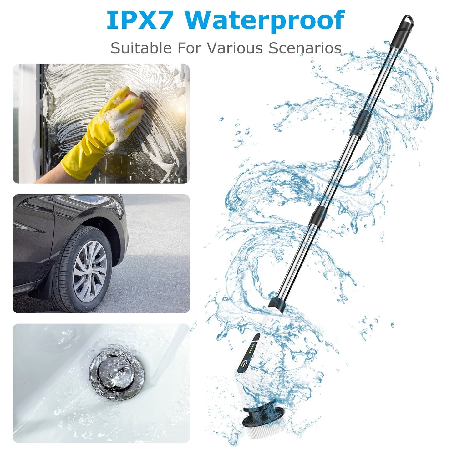 IPX7 cordless electric cleaning brush for bathrooms and tiles