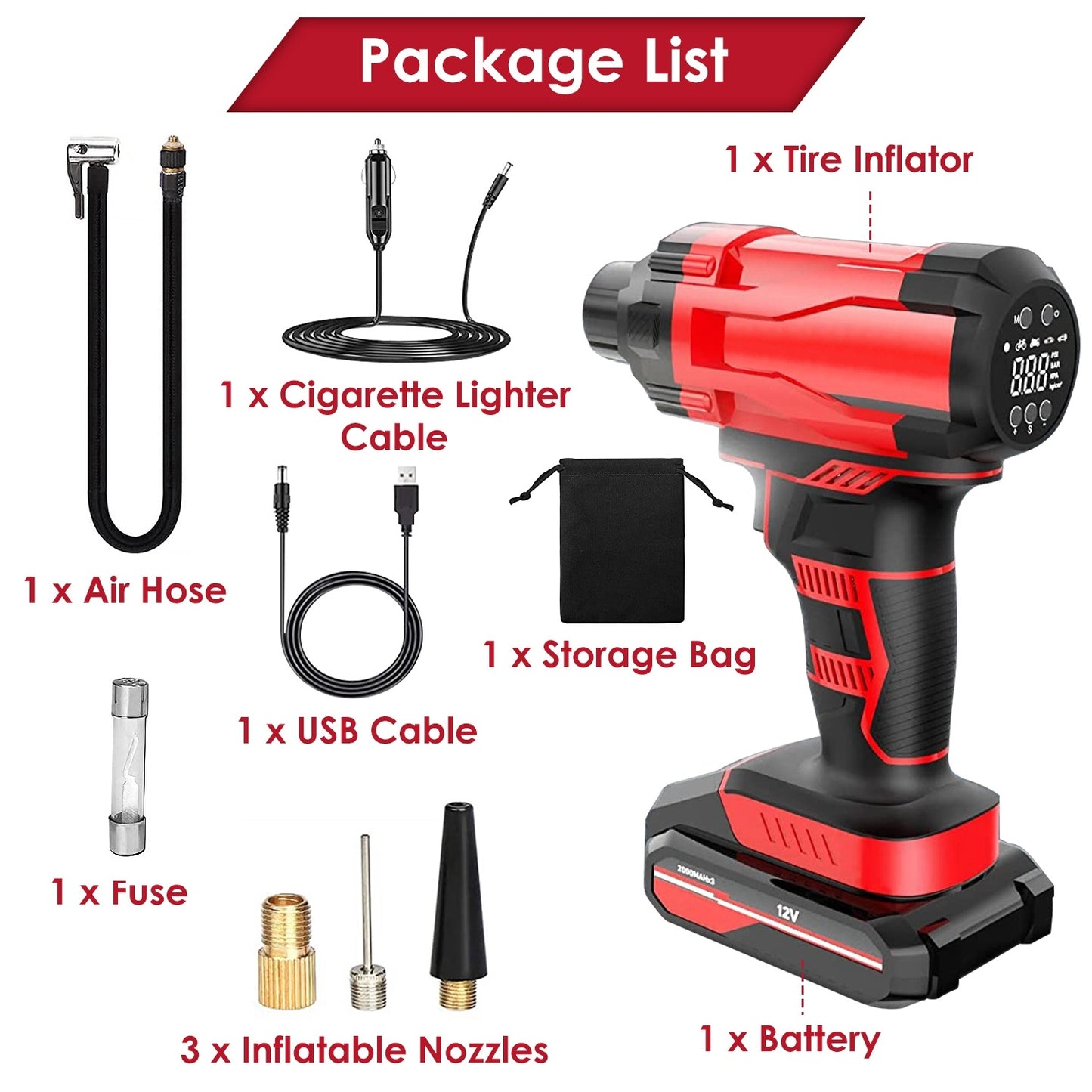 150PSI Cordless Car Tire Inflator – Portable Rechargeable Air Compressor with LED Light and Digital Display