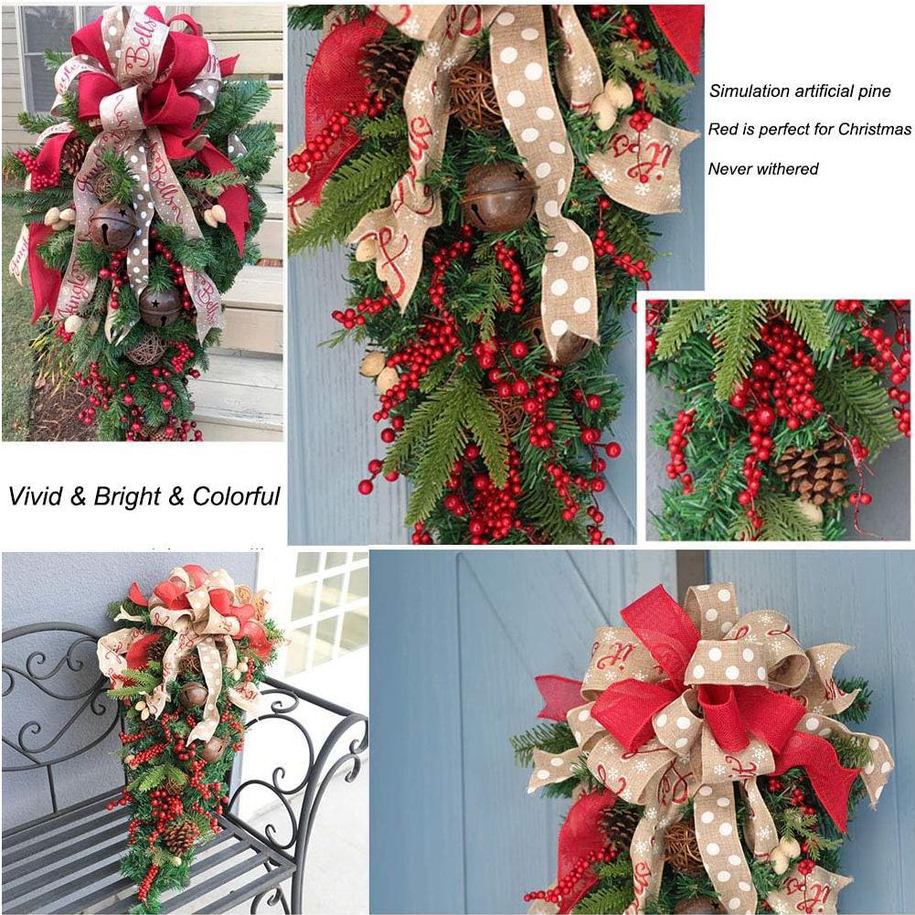 Christmas Door Hanging – Holiday Ribbon Swag With Bells & Berries (21.26 in)