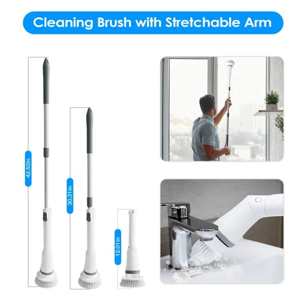 Electric Spin Scrubber – Cordless Telescopic Cleaning Brush (6 Replaceable Heads, Dual-Speed, IPX6)